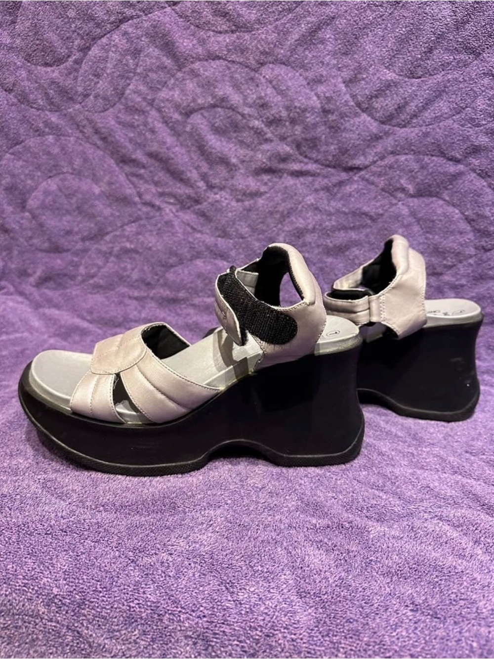 Vintage Silver Platform Sandals with Black Wedge Sole